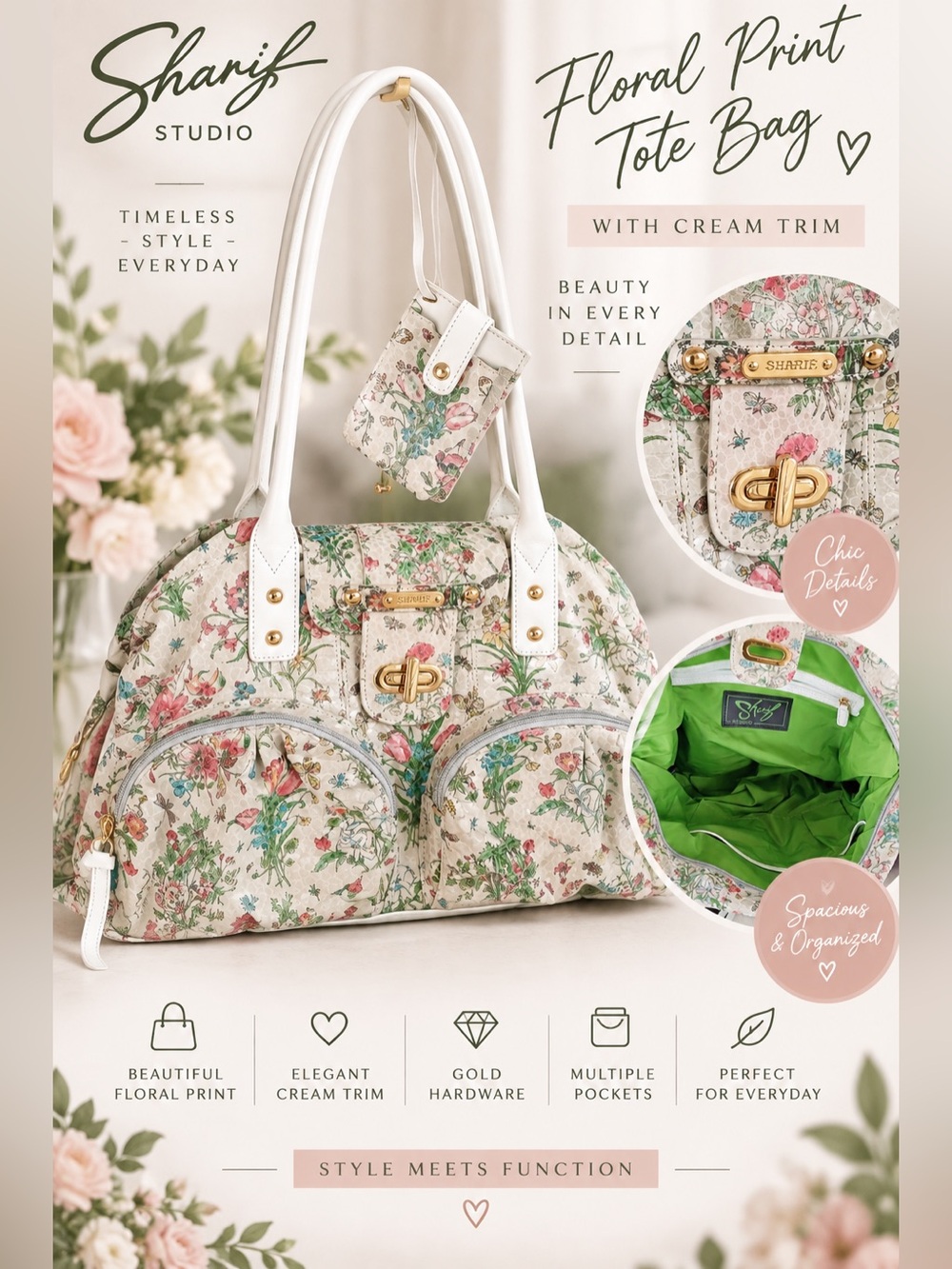VINTAGE Sharif studio Floral leather shoulder Bag.